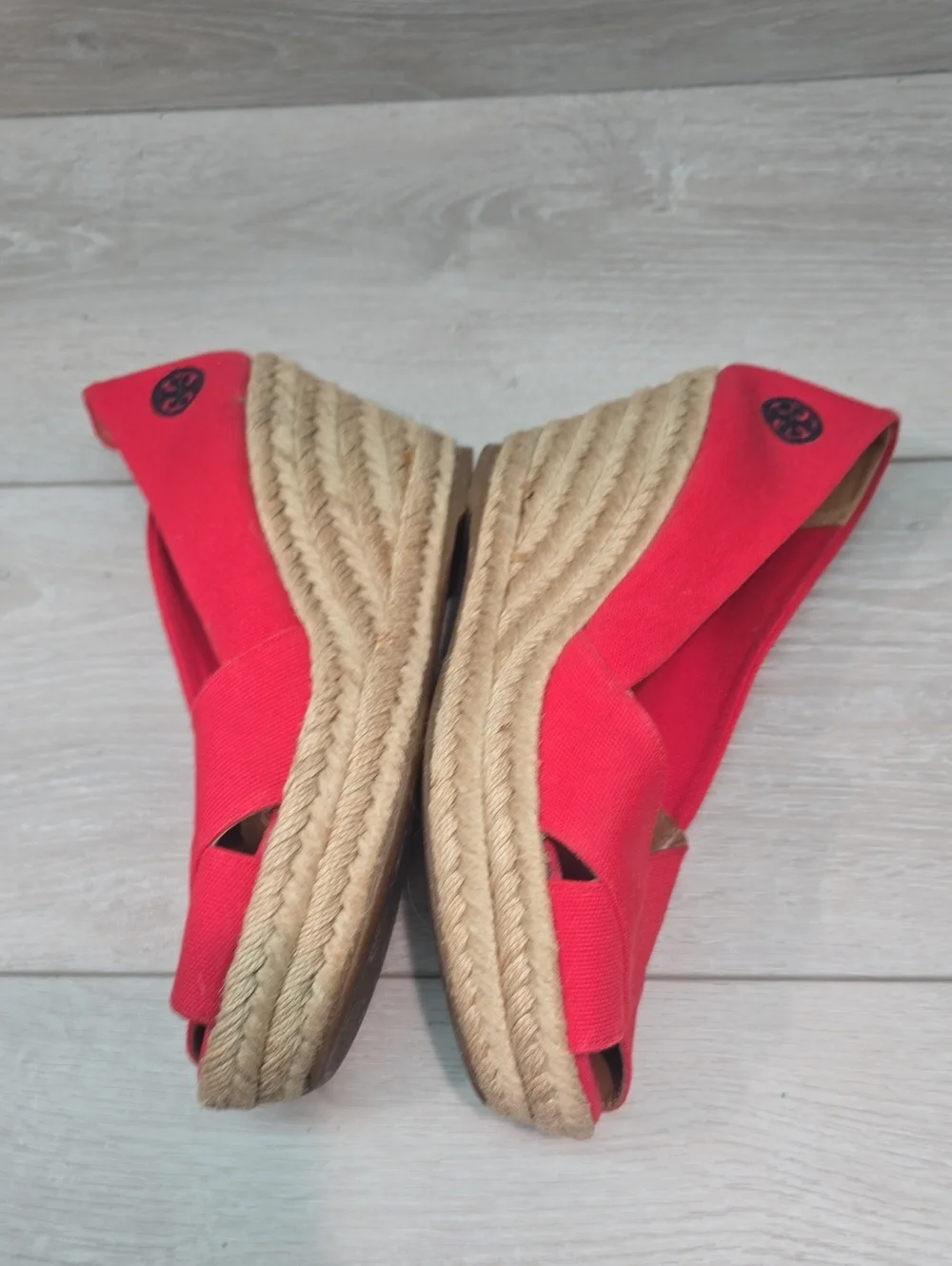 Tory Burch Women Filipa Red  Open Toe Espadrille Wedge Shoes Sandals Sz 8B